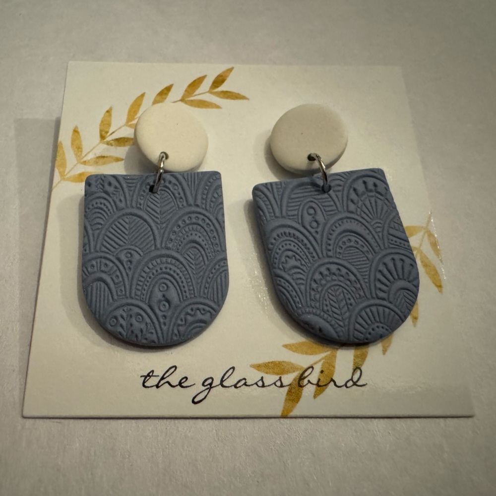 Blue & White Clay Earrings- New Without Tags